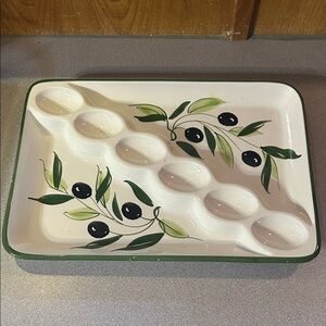 Ceramic Deviled Egg Tray with Olive Design